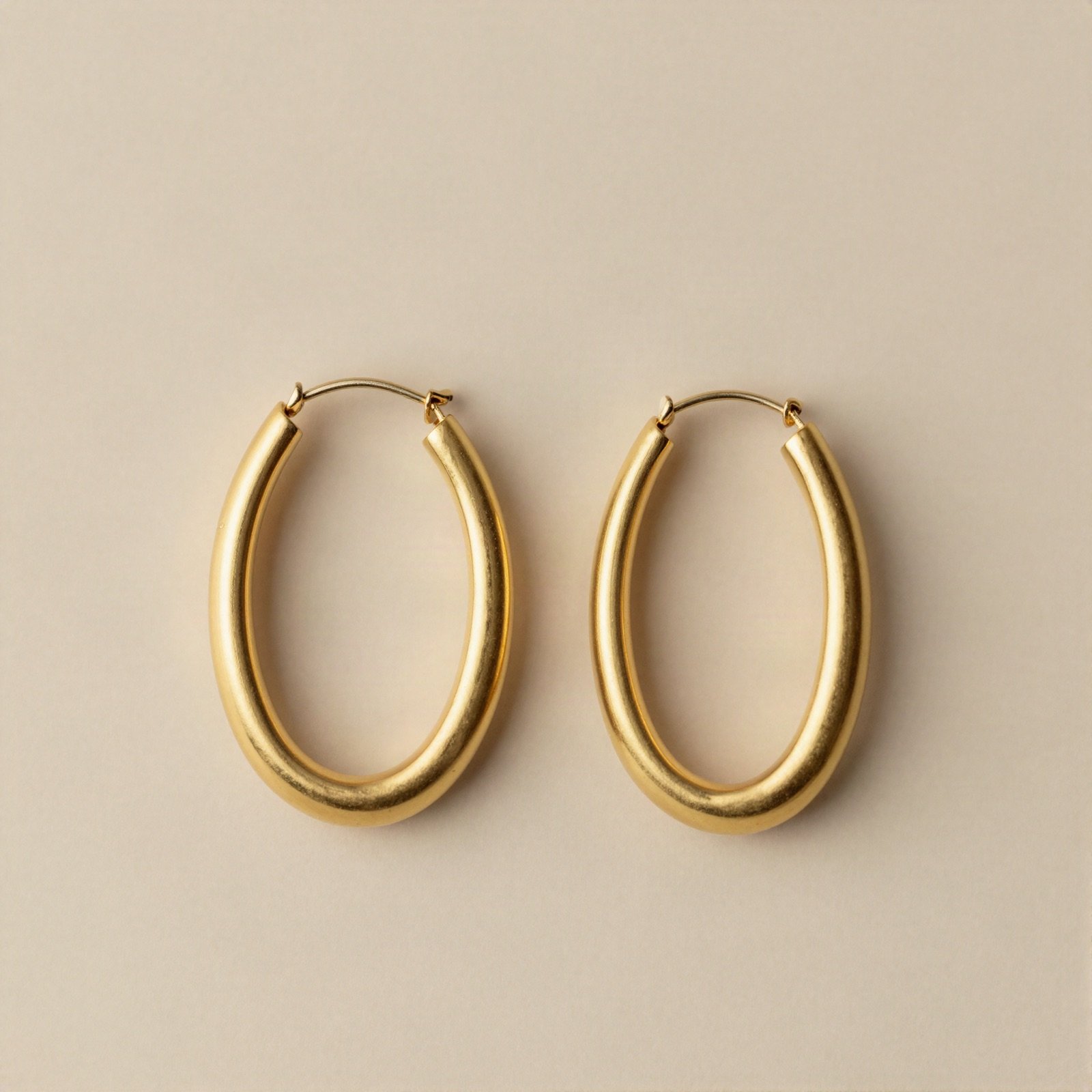 A pair of polished yellow gold oval hoop earrings