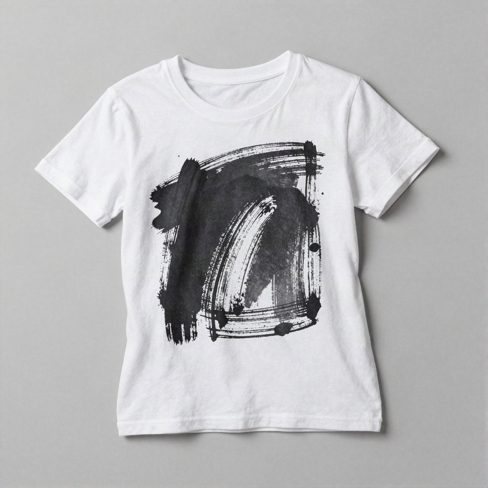 White t-shirt with a black brush stroke print