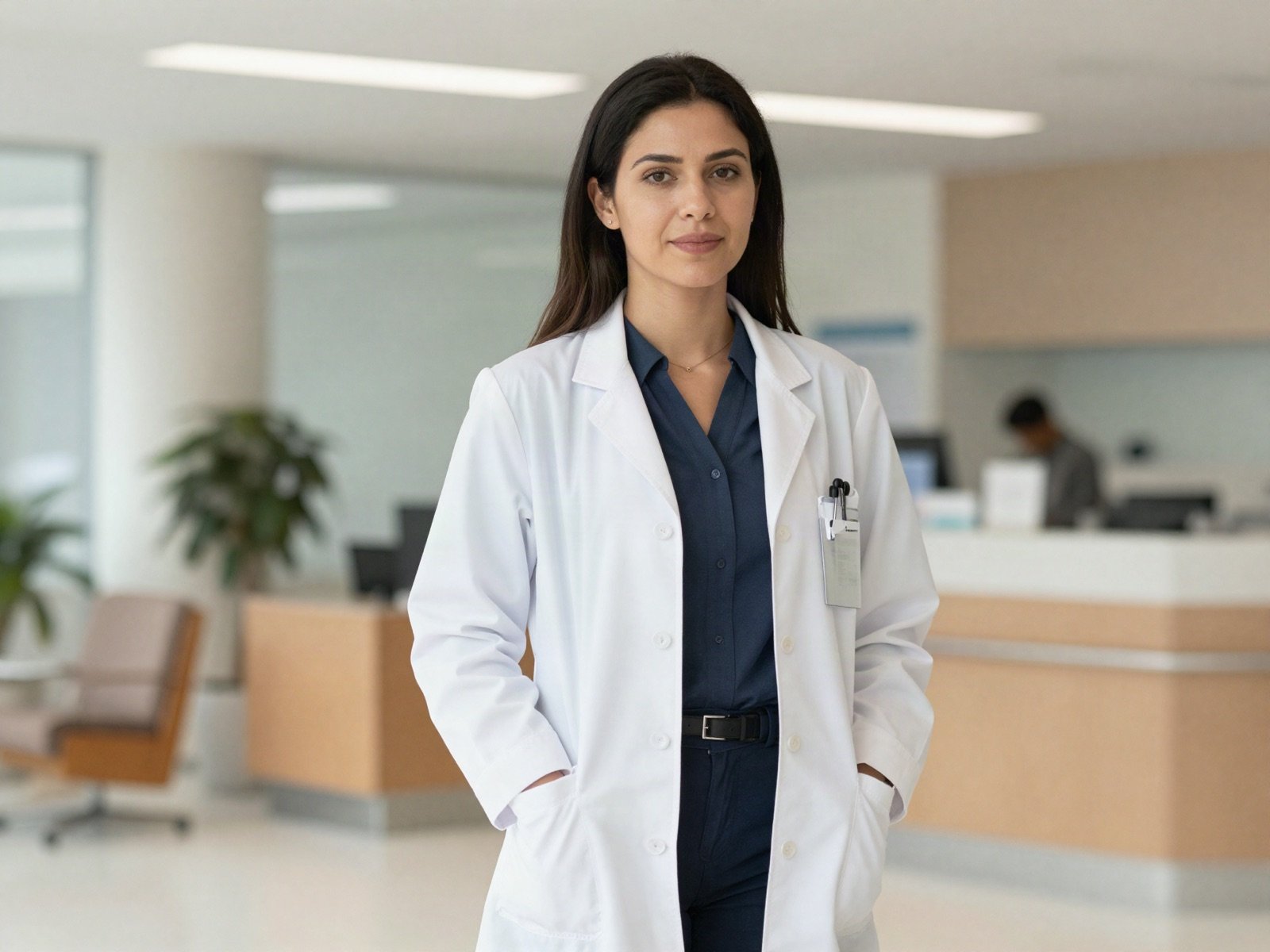 مسؤول تنفيذي في الرعاية الصحية في بهو مستشفى