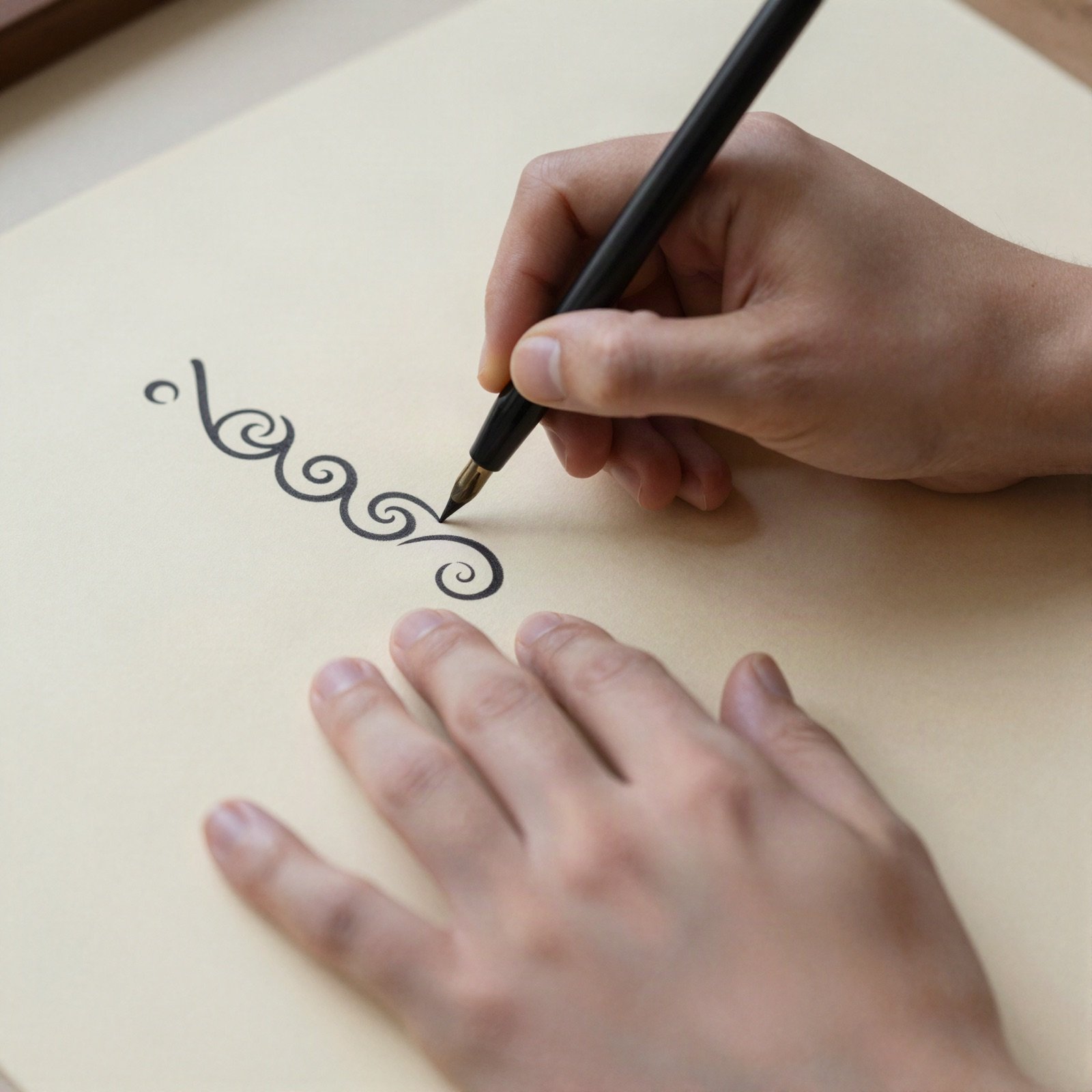 يد ترسم زخرفة حلزونية بقلم غمس