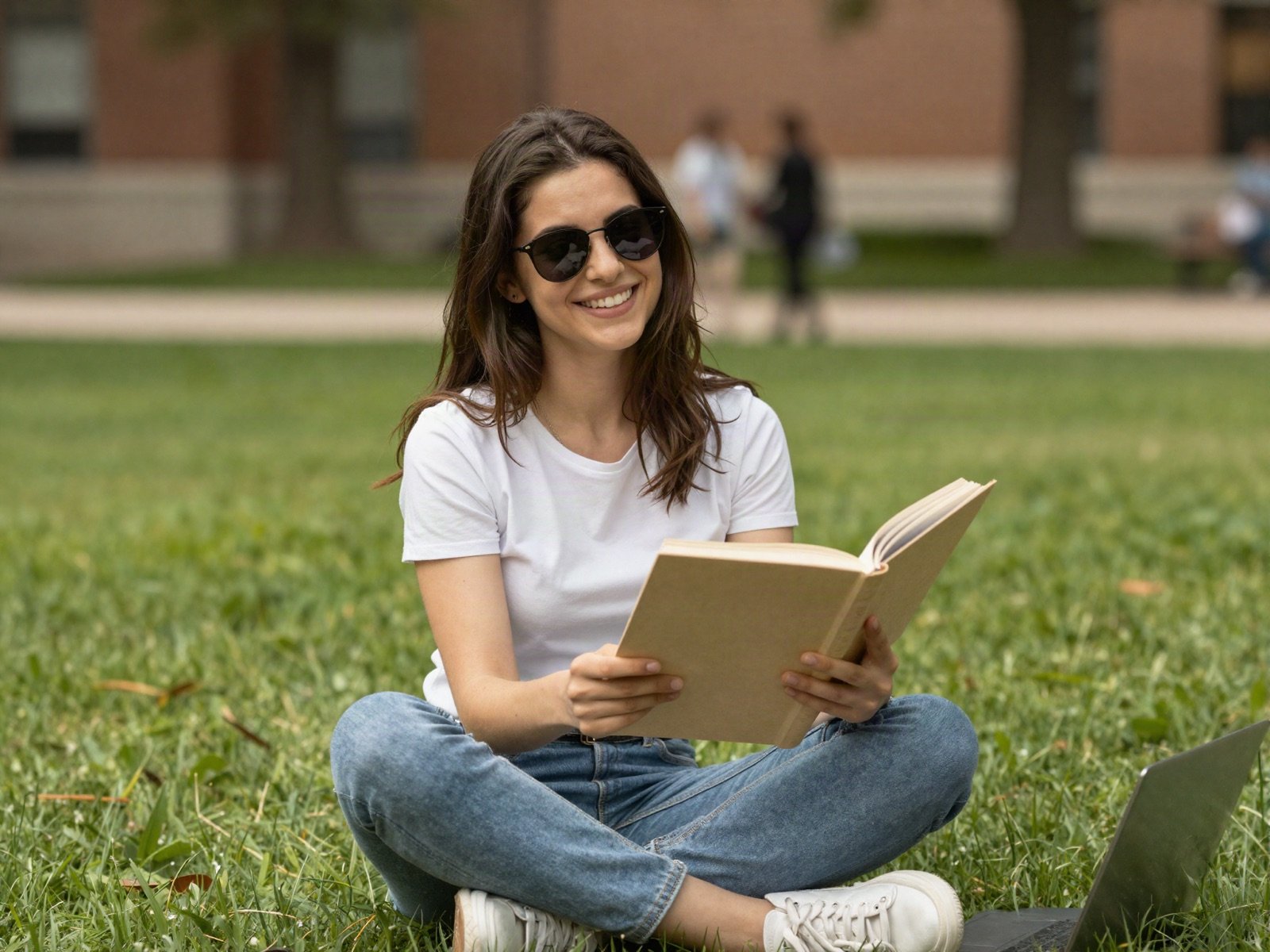 طالب يقرأ على عشب الحرم الجامعي