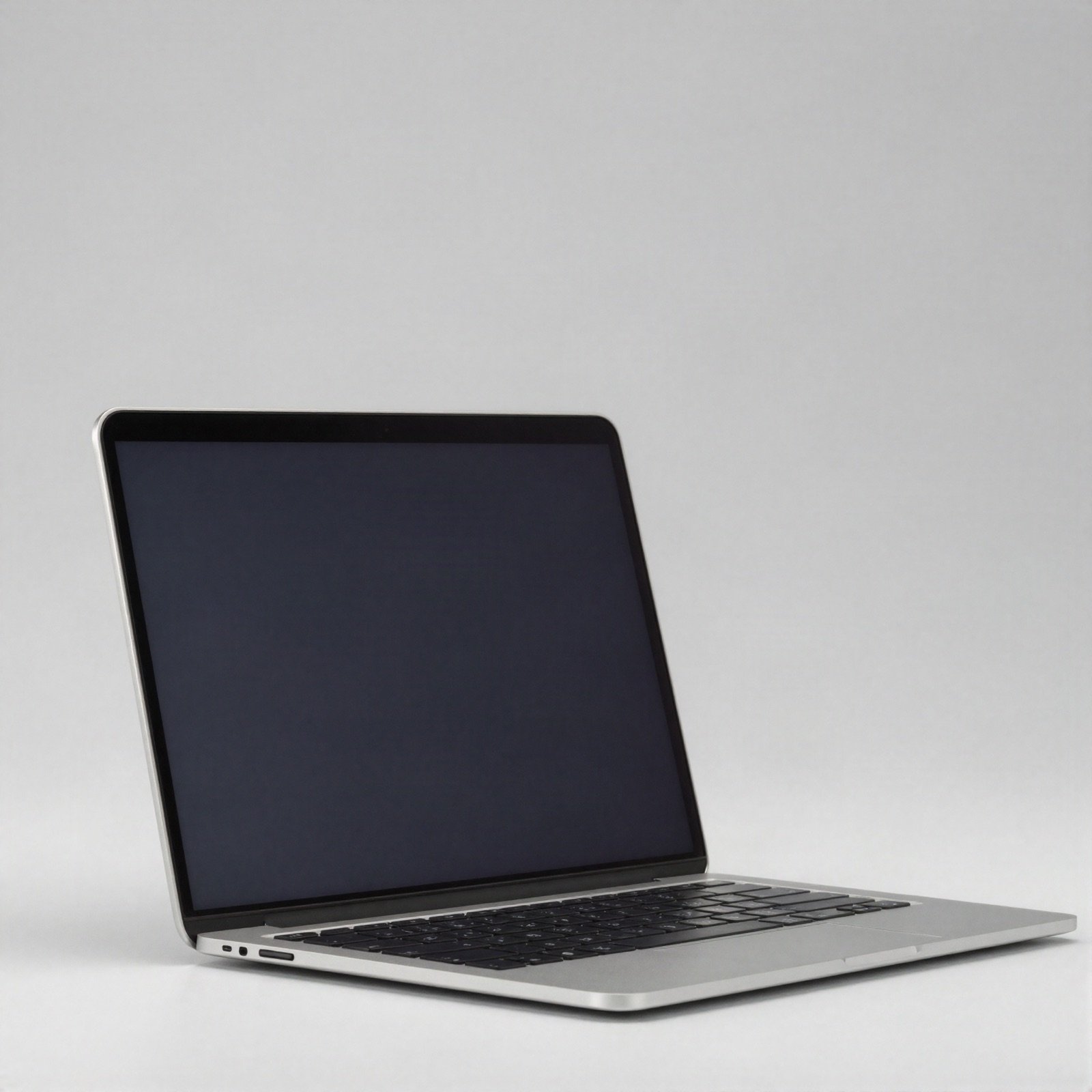 لابتوب Ultrabook فضي نحيف مفتوح على خلفية رمادية