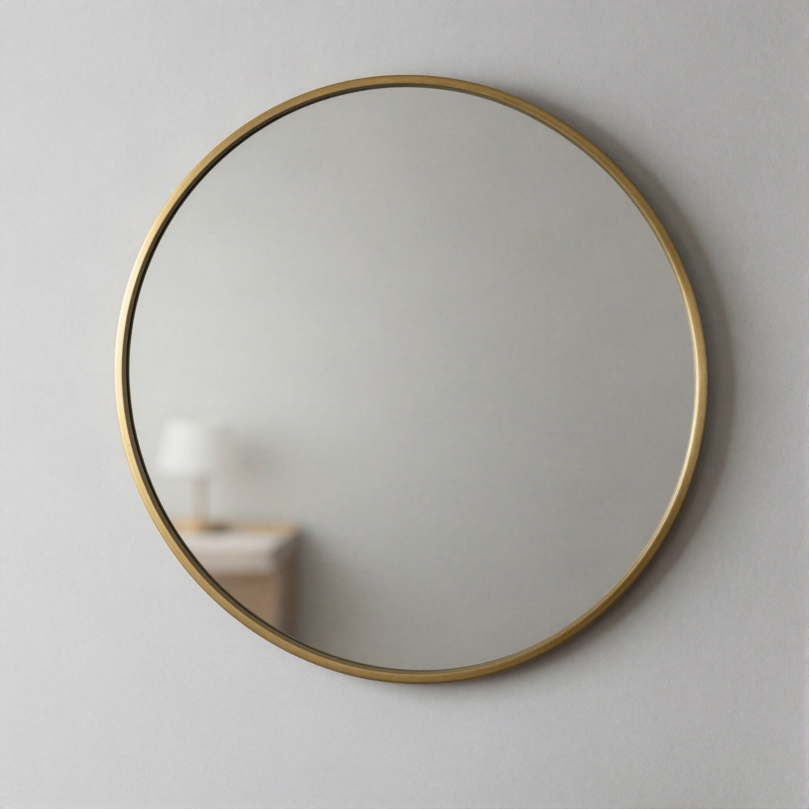 Round wall mirror with a thin brass frame