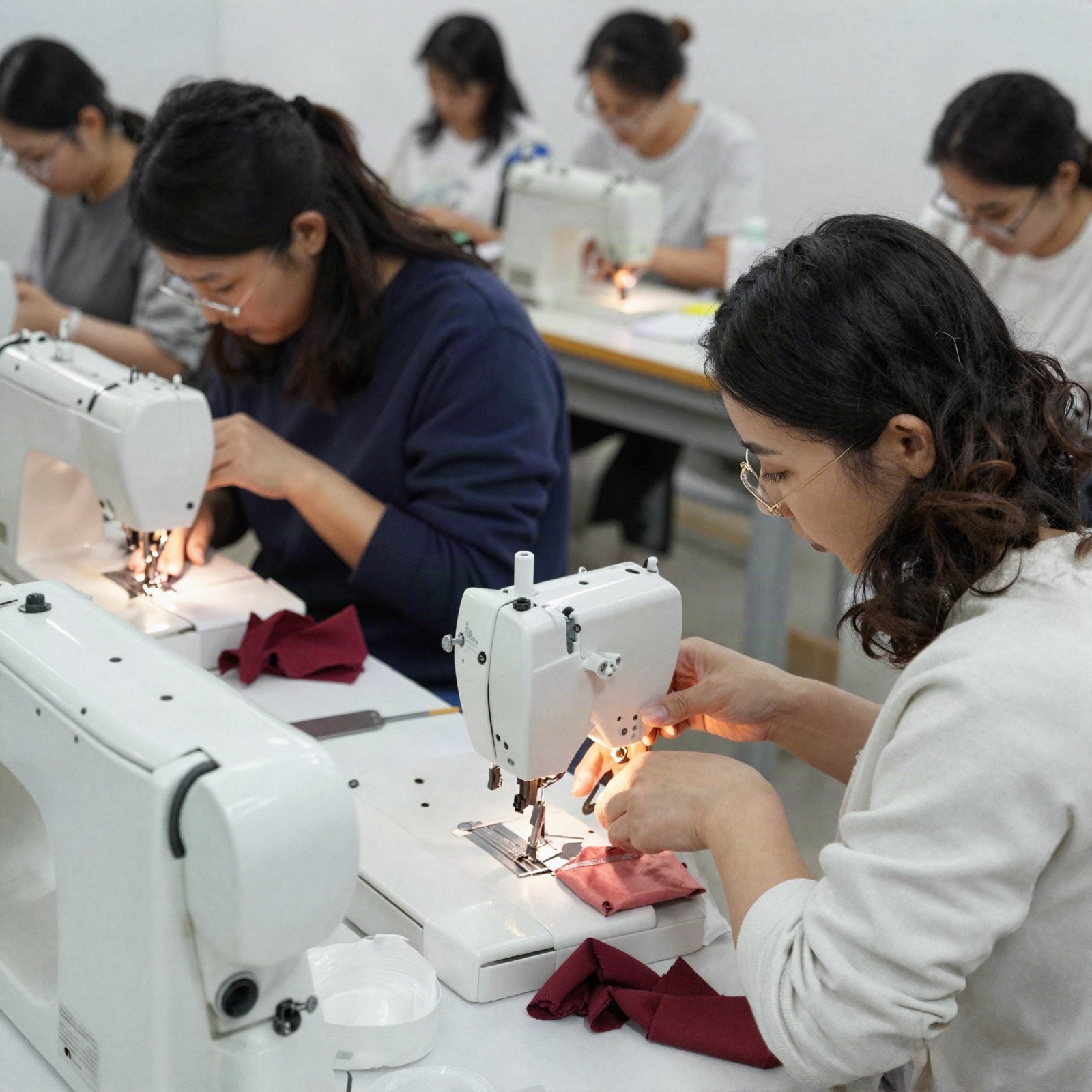 نساء يتعلّمن الخياطة في ورشة مهارات مجتمعية