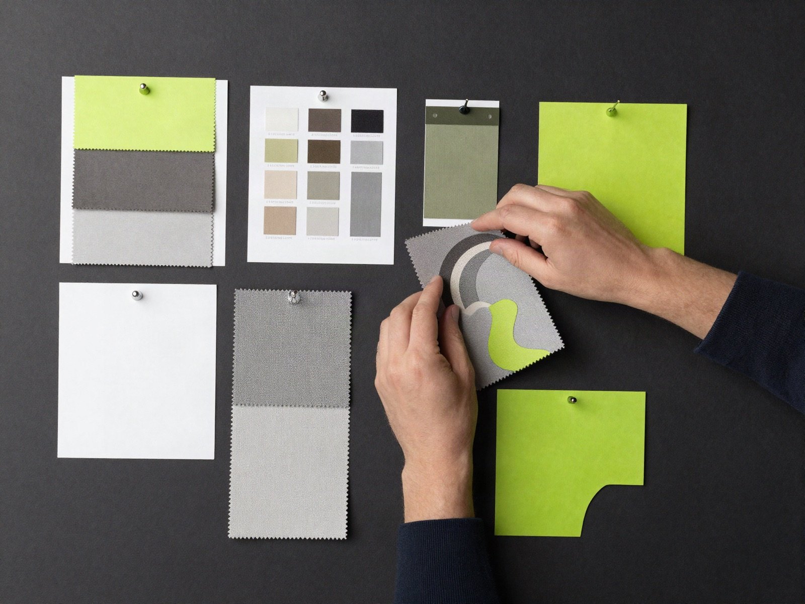A brand designer arranging colour swatches on a mood board